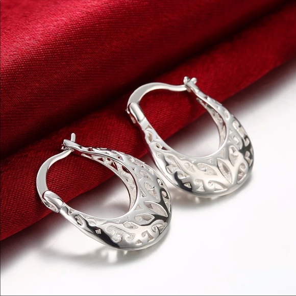 Silver Plated Popular Carved Earrings New - Picture 3 of 6